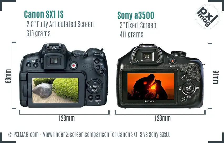 Canon SX1 IS vs Sony a3500 Screen and Viewfinder comparison