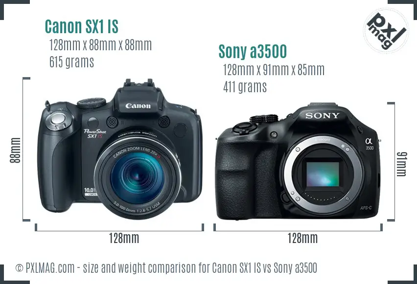 Canon SX1 IS vs Sony a3500 size comparison