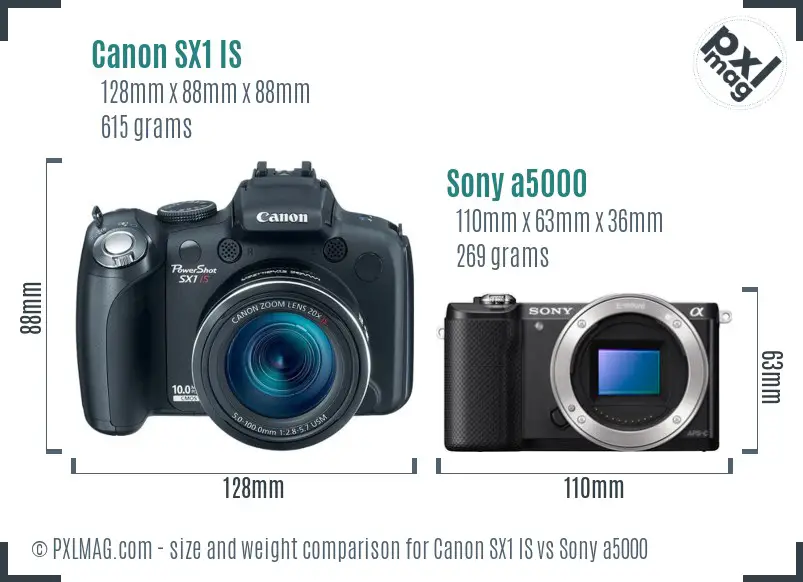 Canon SX1 IS vs Sony a5000 size comparison Canon SX1 IS vs Sony a5000 size comparison