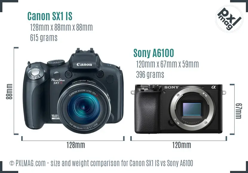 Canon SX1 IS vs Sony A6100 size comparison