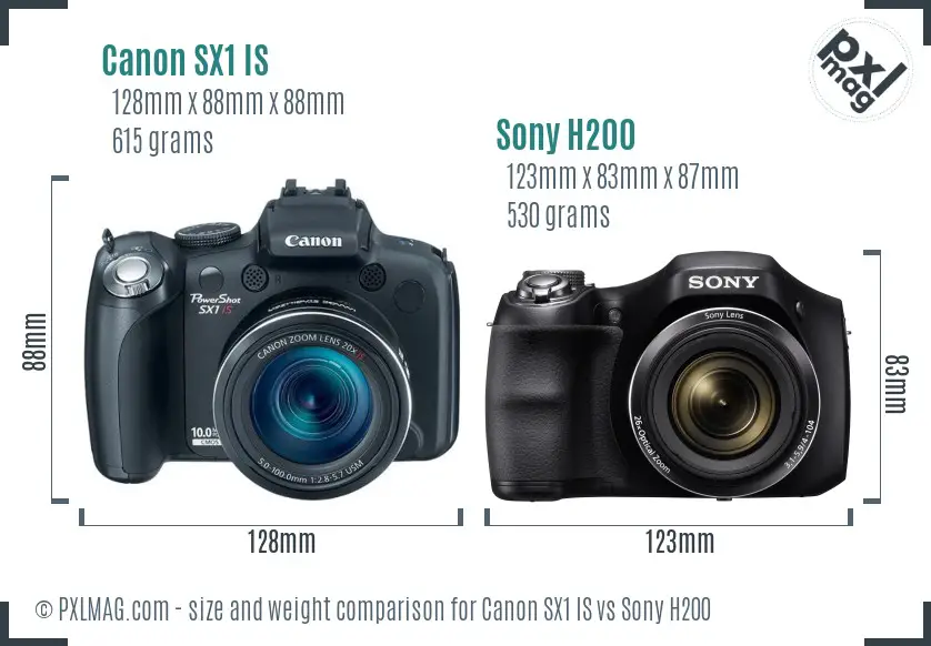 Canon SX1 IS vs Sony H200 size comparison