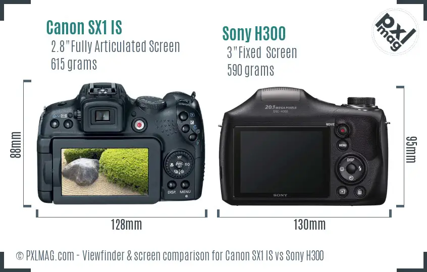 Canon SX1 IS vs Sony H300 Screen and Viewfinder comparison