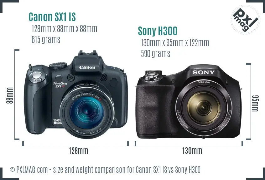 Canon SX1 IS vs Sony H300 size comparison