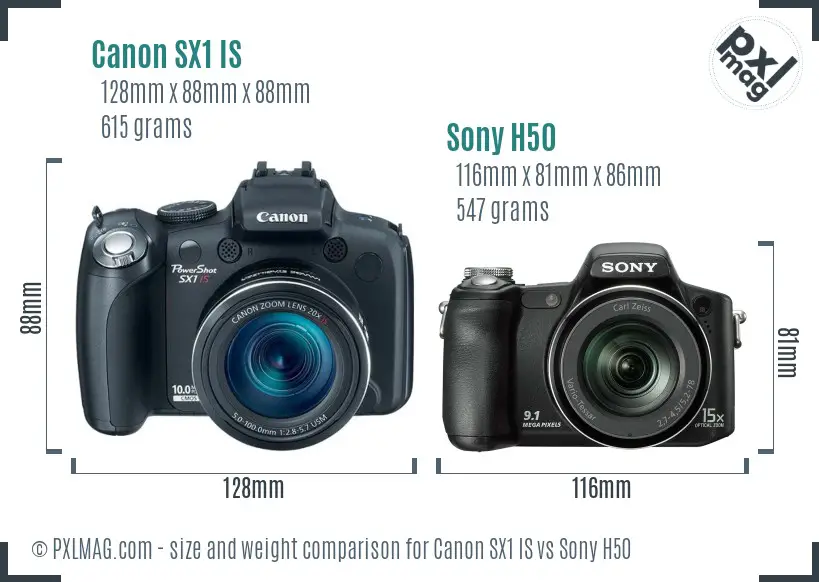 Canon SX1 IS vs Sony H50 size comparison Canon SX1 IS vs Sony H50 size comparison
