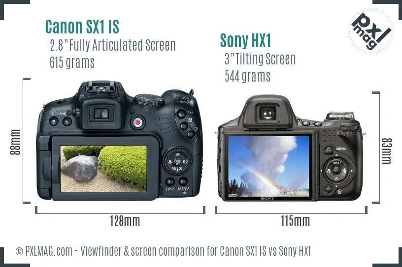 Canon SX1 IS vs Sony HX1 Screen and Viewfinder comparison