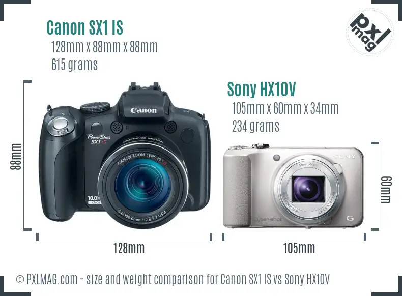 Canon SX1 IS vs Sony HX10V size comparison