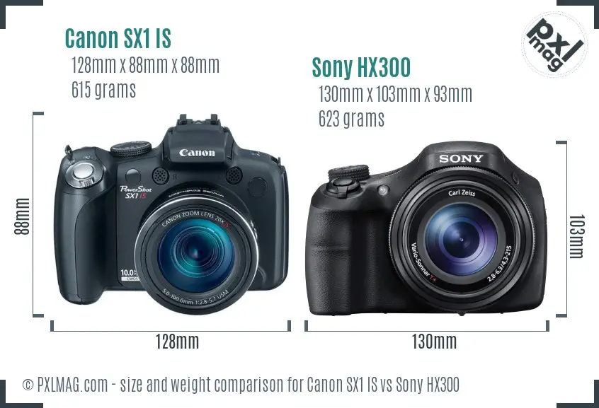 Canon SX1 IS vs Sony HX300 size comparison