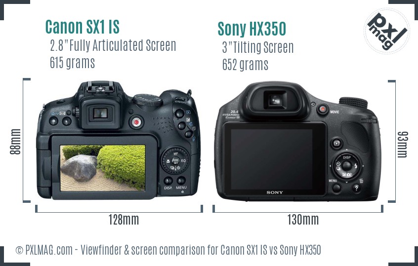 Canon SX1 IS vs Sony HX350 Screen and Viewfinder comparison