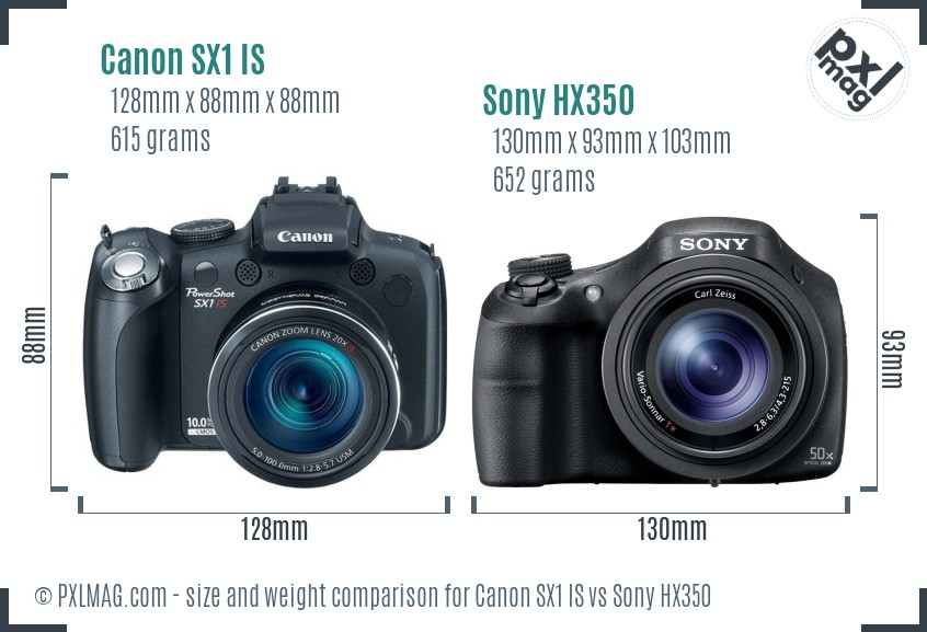 Canon SX1 IS vs Sony HX350 size comparison