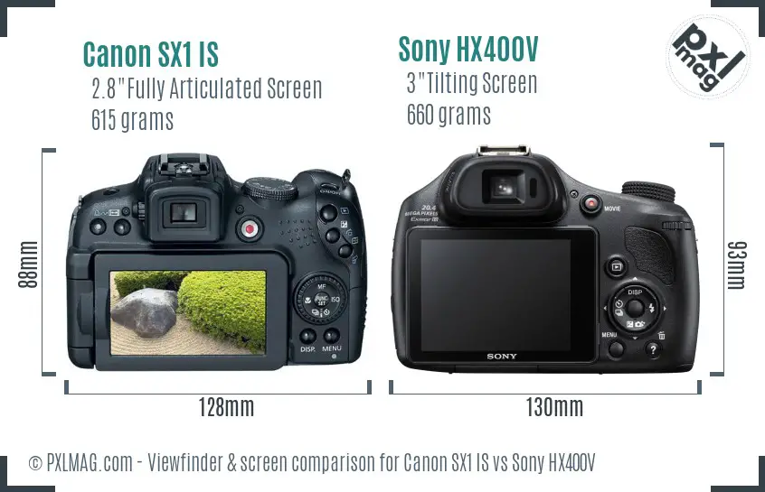 Canon SX1 IS vs Sony HX400V Screen and Viewfinder comparison