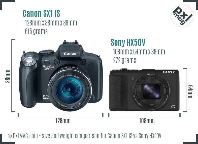 Canon SX1 IS vs Sony HX50V size comparison