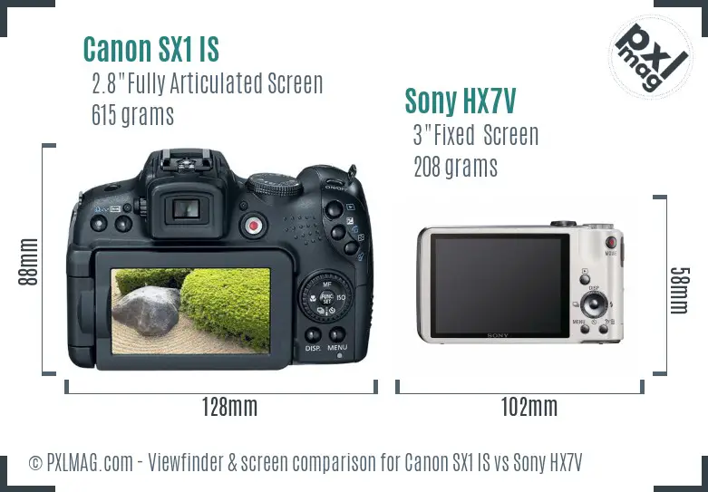 Canon SX1 IS vs Sony HX7V Screen and Viewfinder comparison