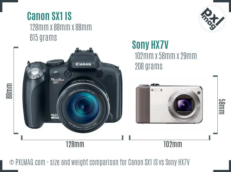 Canon SX1 IS vs Sony HX7V size comparison