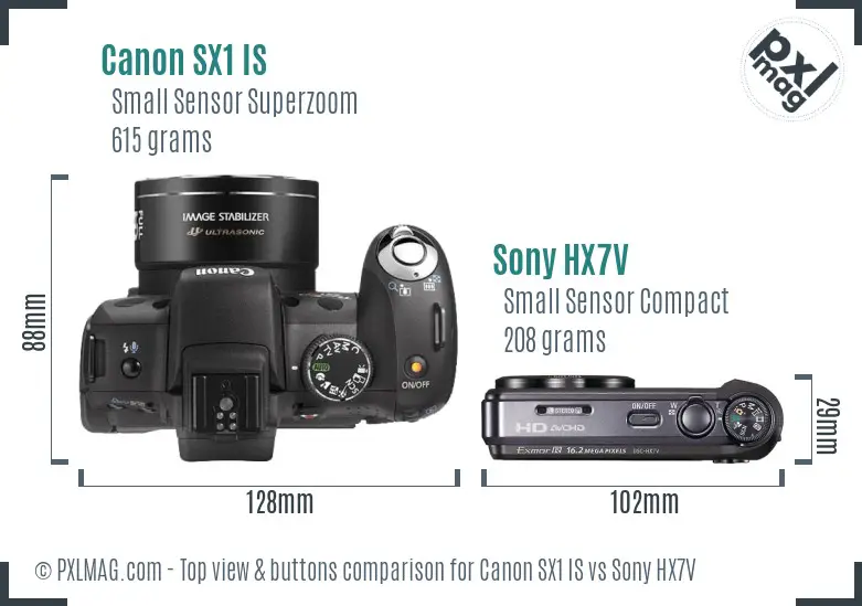 Canon SX1 IS vs Sony HX7V top view buttons comparison