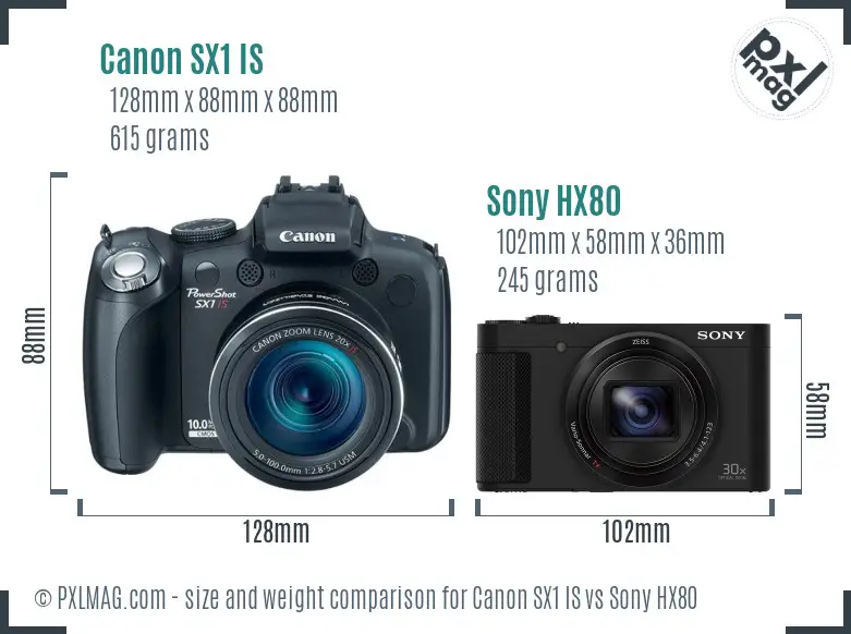 Canon SX1 IS vs Sony HX80 size comparison