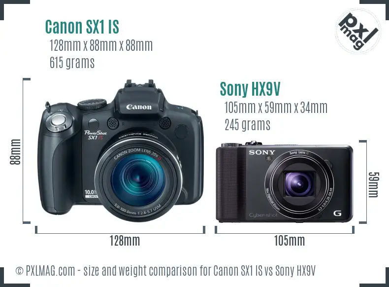 Canon SX1 IS vs Sony HX9V size comparison
