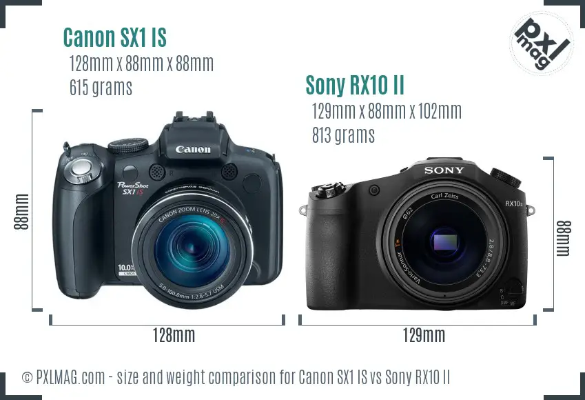 Canon SX1 IS vs Sony RX10 II size comparison