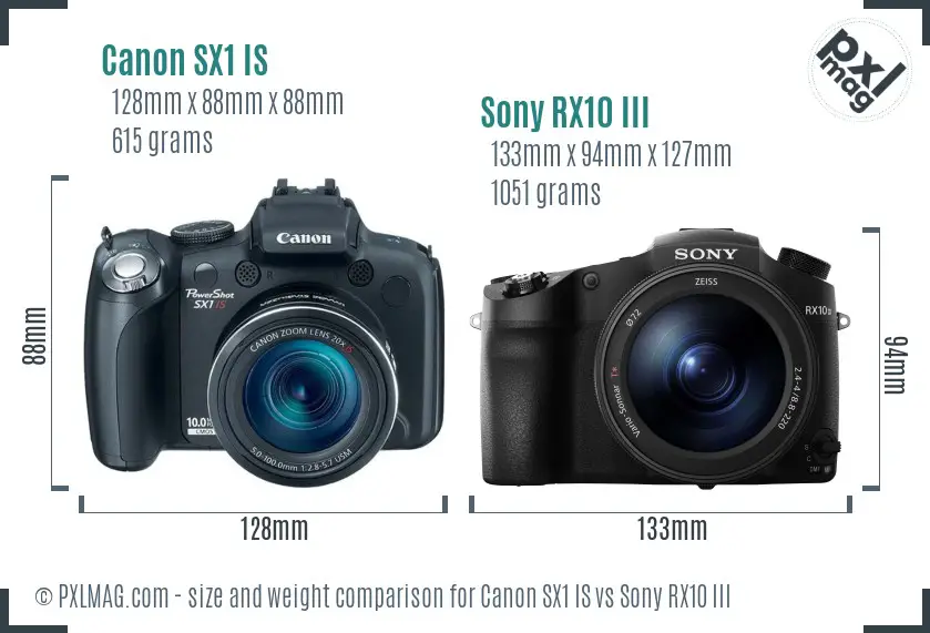 Canon SX1 IS vs Sony RX10 III size comparison