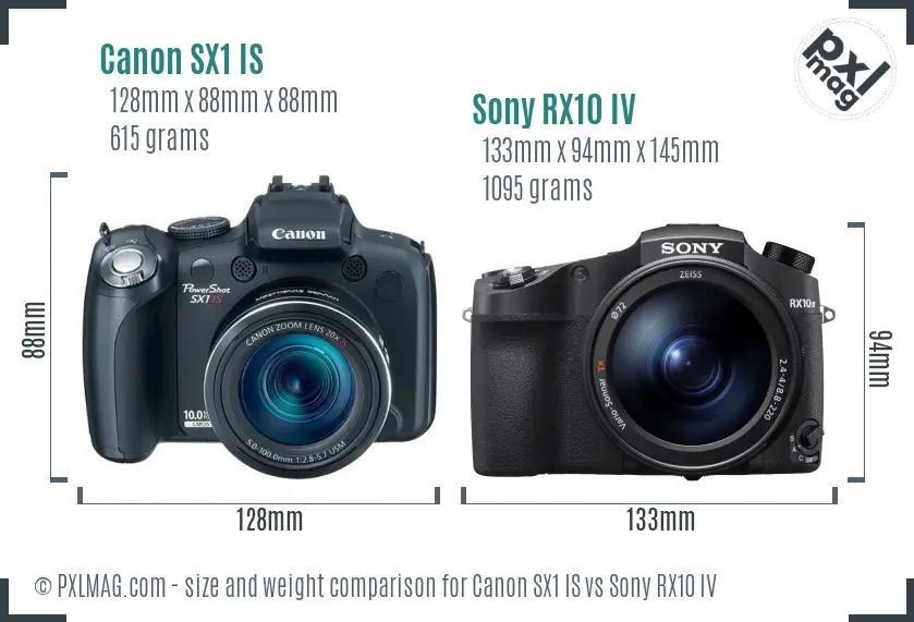Canon SX1 IS vs Sony RX10 IV size comparison
