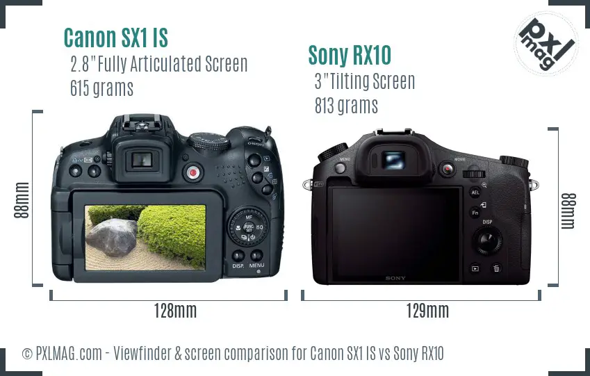 Canon SX1 IS vs Sony RX10 Screen and Viewfinder comparison