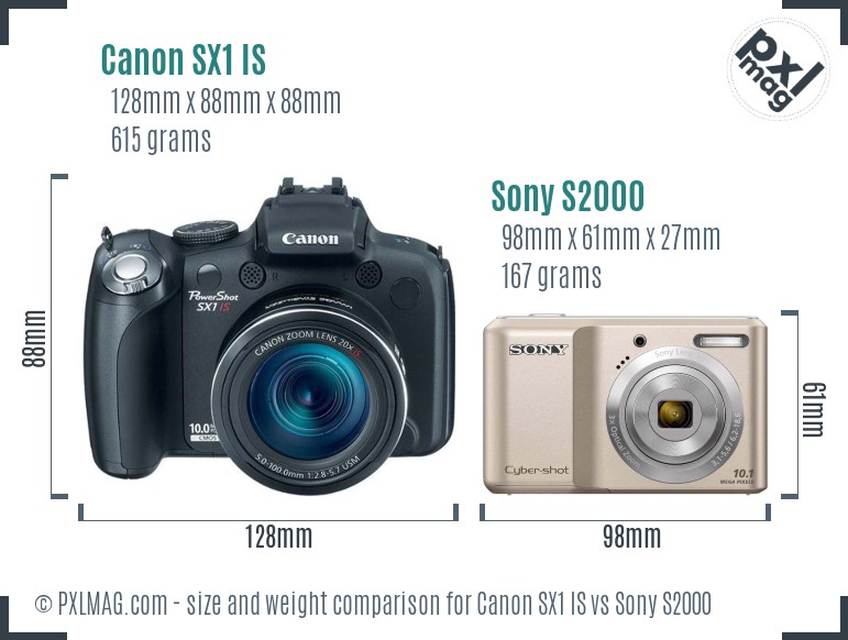 Canon SX1 IS vs Sony S2000 size comparison