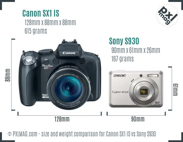 Canon SX1 IS vs Sony S930 size comparison