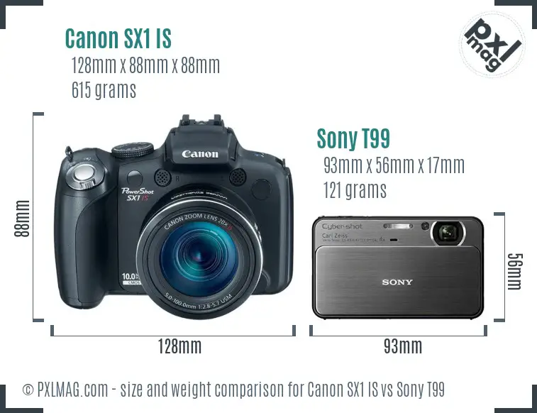 Canon SX1 IS vs Sony T99 size comparison Canon SX1 IS vs Sony T99 size comparison