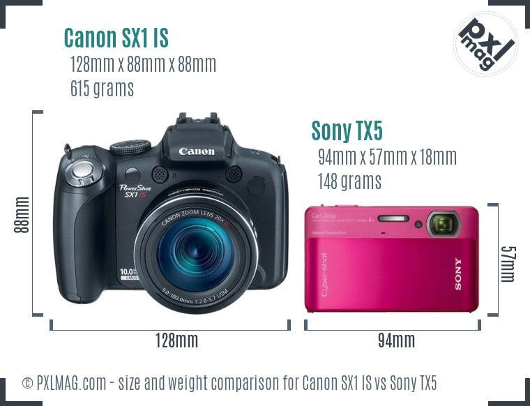Canon SX1 IS vs Sony TX5 size comparison