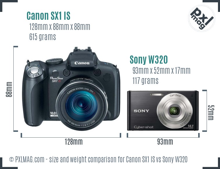 Canon SX1 IS vs Sony W320 size comparison