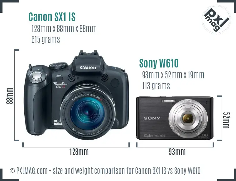Canon SX1 IS vs Sony W610 size comparison