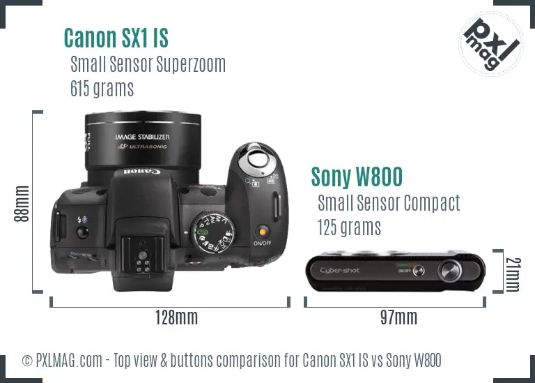 Canon SX1 IS vs Sony W800 top view buttons comparison