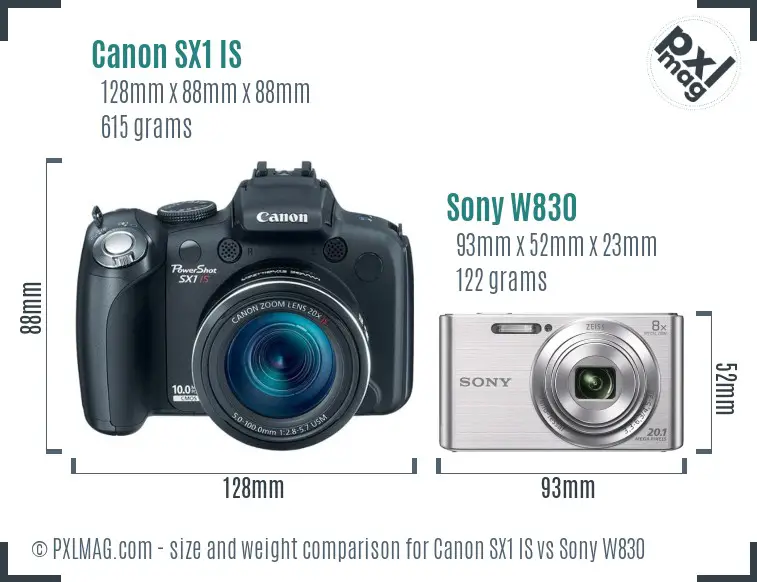 Canon SX1 IS vs Sony W830 size comparison