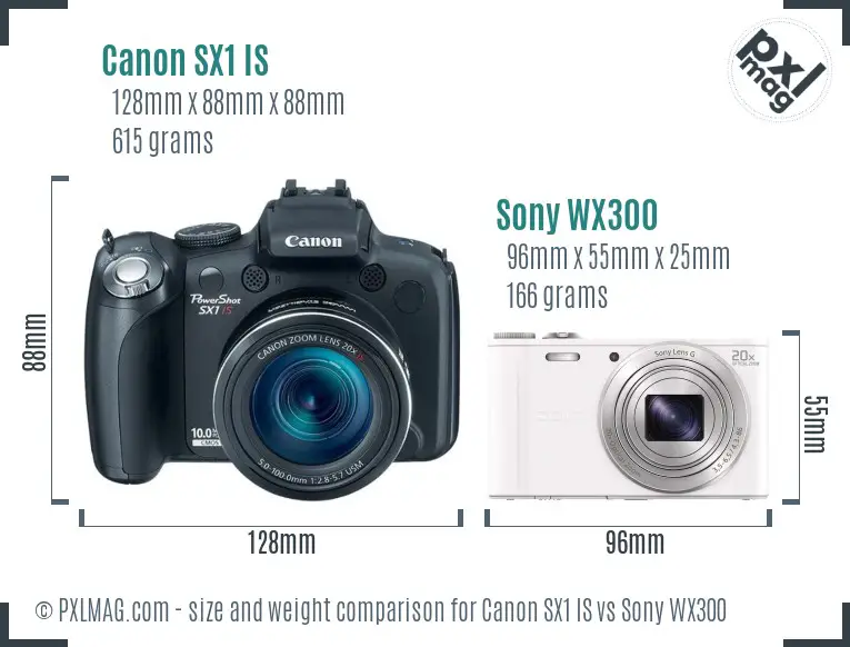 Canon SX1 IS vs Sony WX300 size comparison