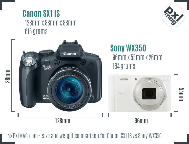 Canon SX1 IS vs Sony WX350 size comparison