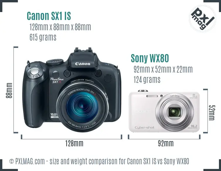 Canon SX1 IS vs Sony WX80 size comparison Canon SX1 IS vs Sony WX80 size comparison