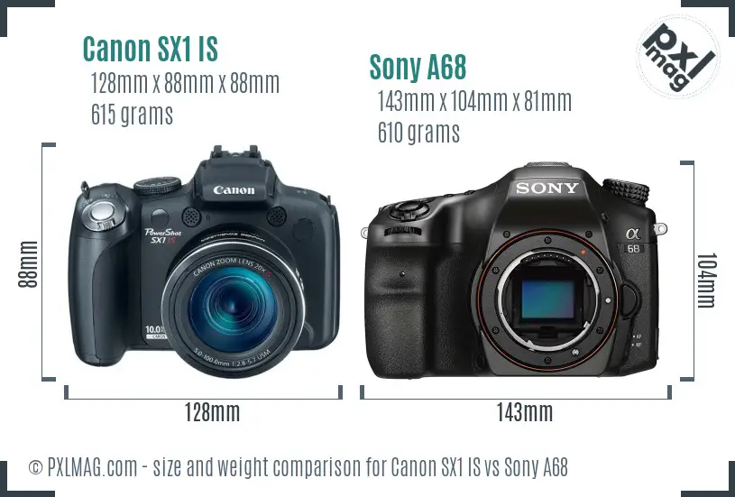 Canon SX1 IS vs Sony A68 size comparison
