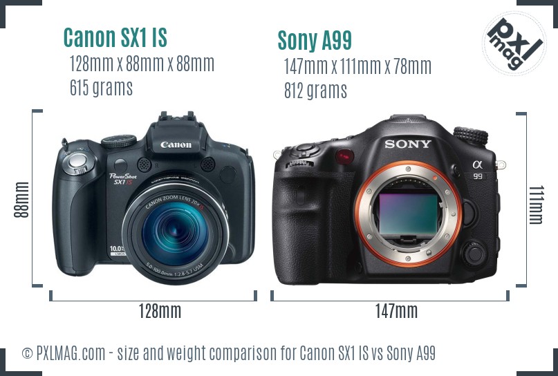 Canon SX1 IS vs Sony A99 size comparison Canon SX1 IS vs Sony A99 size comparison