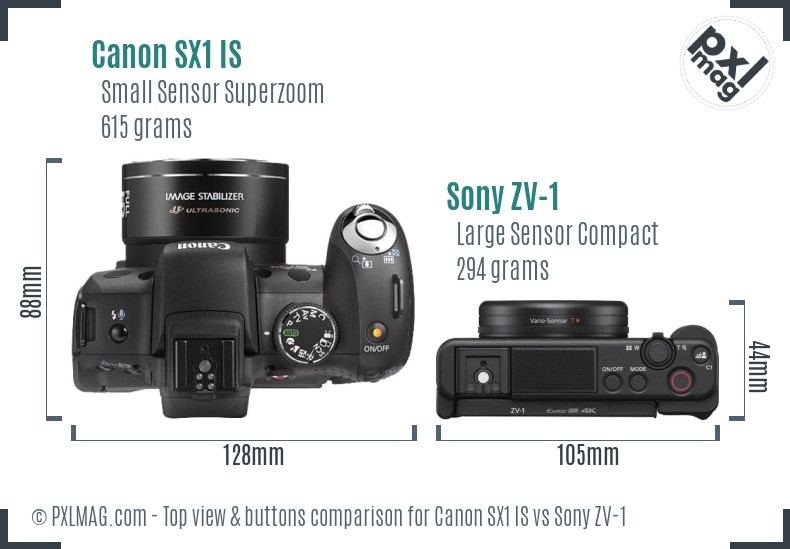 Canon SX1 IS vs Sony ZV-1 top view buttons comparison