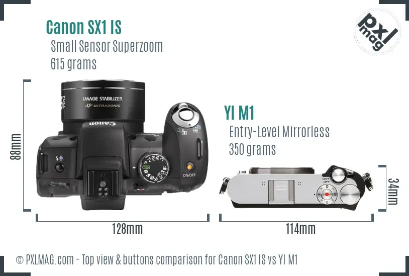 Canon SX1 IS vs YI M1 top view buttons comparison