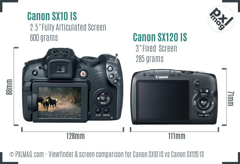 Canon SX10 IS vs Canon SX120 IS Screen and Viewfinder comparison