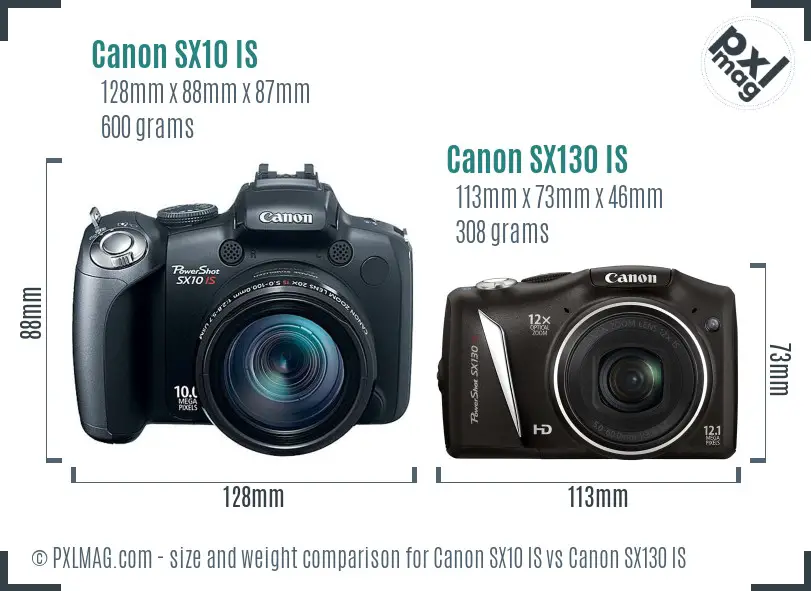 Canon SX10 IS vs Canon SX130 IS size comparison