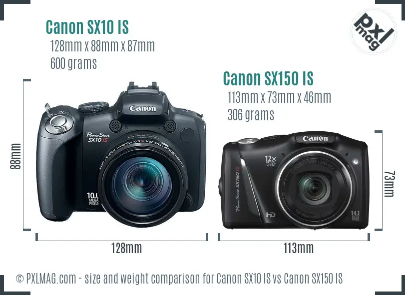 Canon SX10 IS vs Canon SX150 IS size comparison