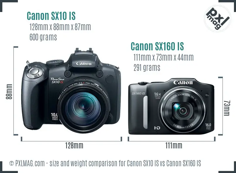 Canon SX10 IS vs Canon SX160 IS size comparison