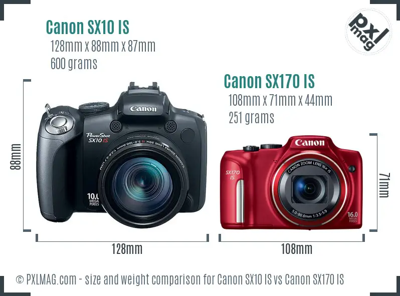 Canon SX10 IS vs Canon SX170 IS size comparison