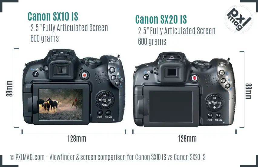 Canon SX10 IS vs Canon SX20 IS Screen and Viewfinder comparison