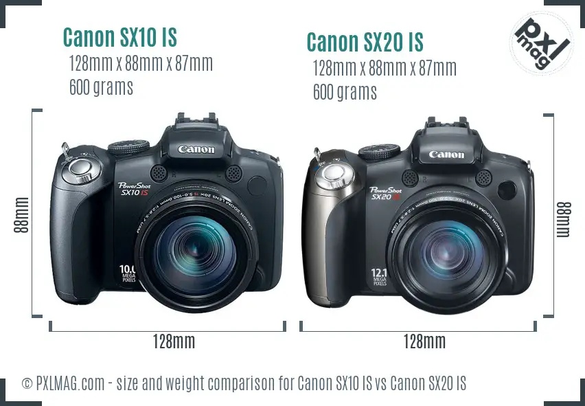 Canon SX10 IS vs Canon SX20 IS size comparison