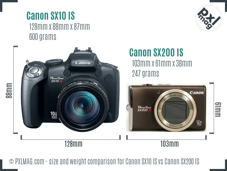 Canon SX10 IS vs Canon SX200 IS size comparison