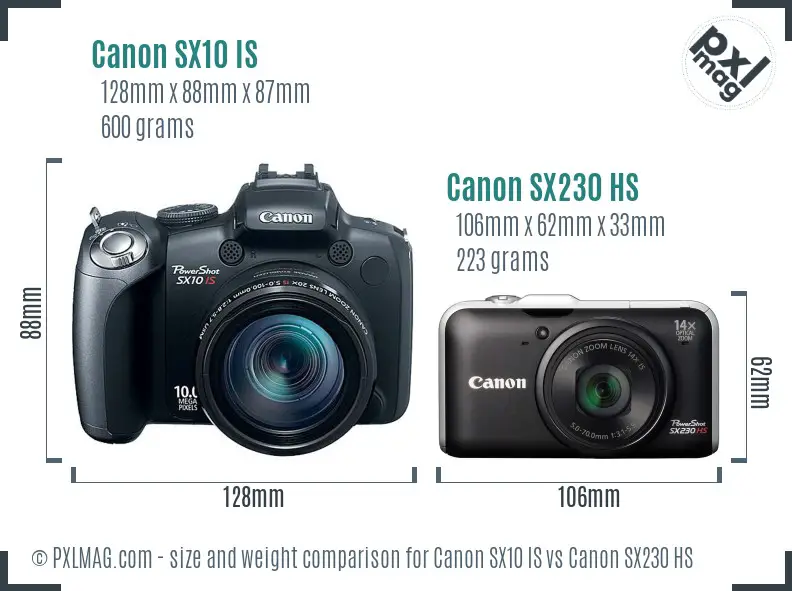 Canon SX10 IS vs Canon SX230 HS size comparison
