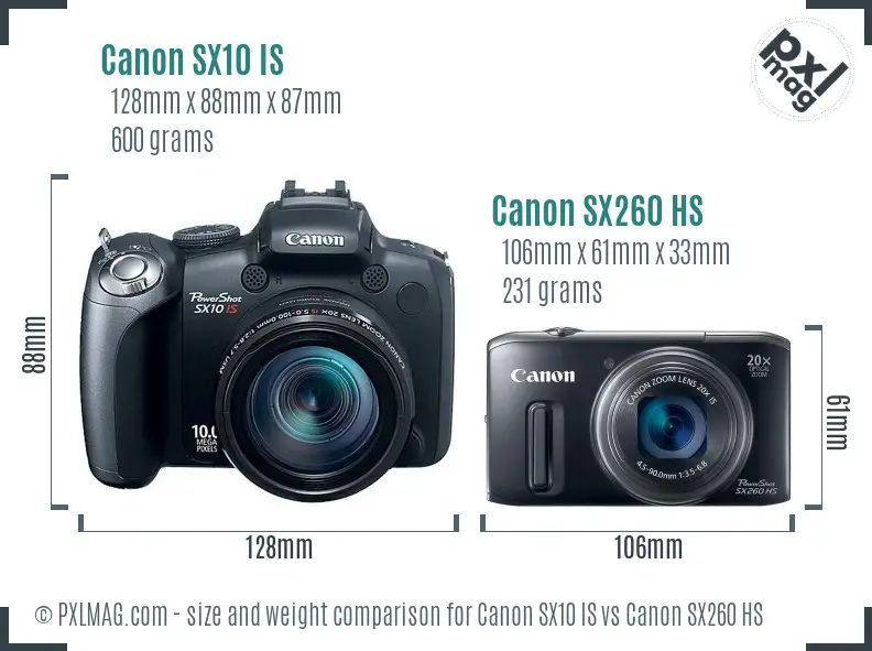 Canon SX10 IS vs Canon SX260 HS size comparison