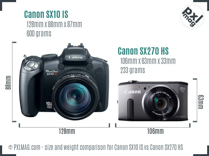 Canon SX10 IS vs Canon SX270 HS size comparison